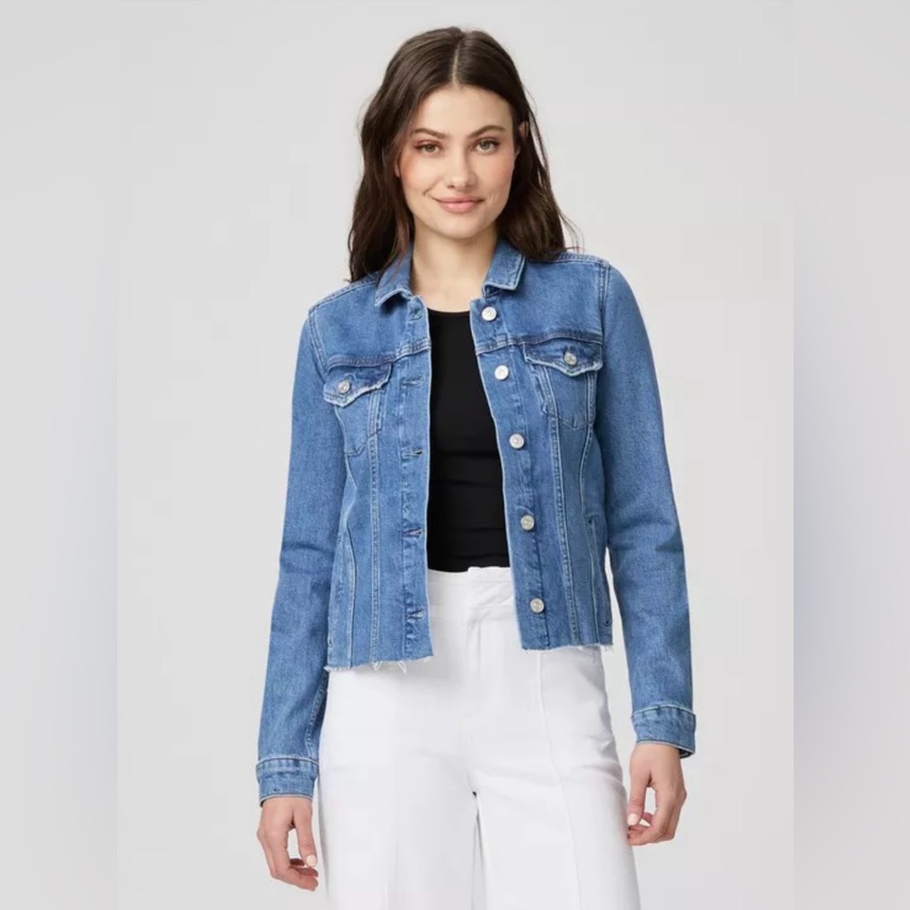 PAIGE Rowan Raw Hem Classic Blue Denim Jacket